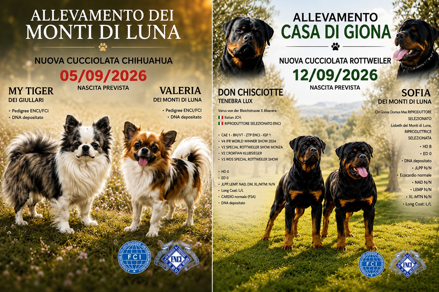 Nuove cucciolate Chihuahua 5 settembre 2026 e Rottweiler 12 settembre 2026